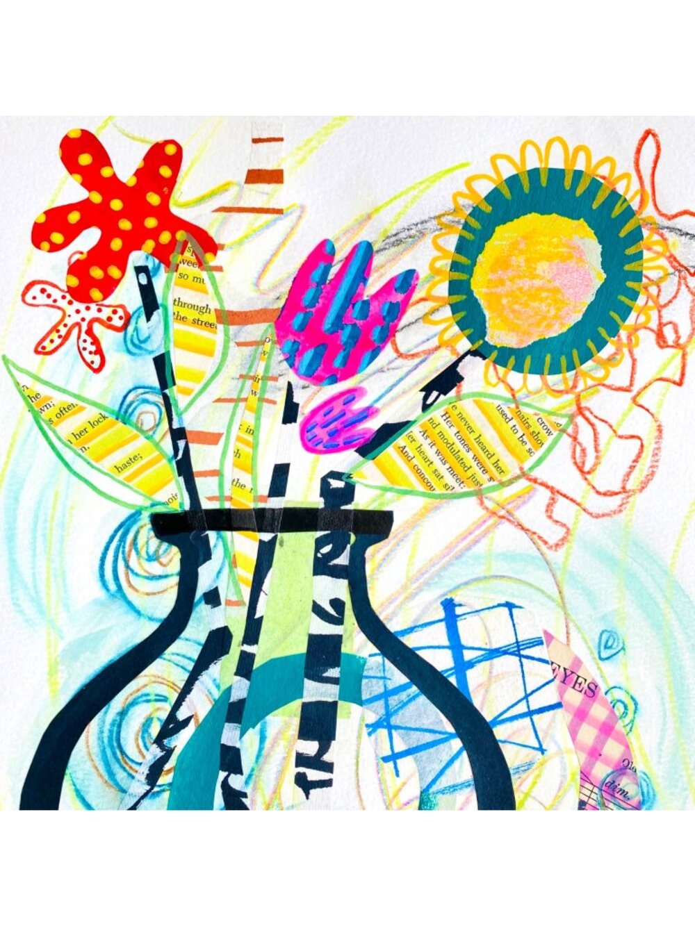 Spring Bouquet 2 Original Art Collage Painting 11x14in Matted Frame Ready